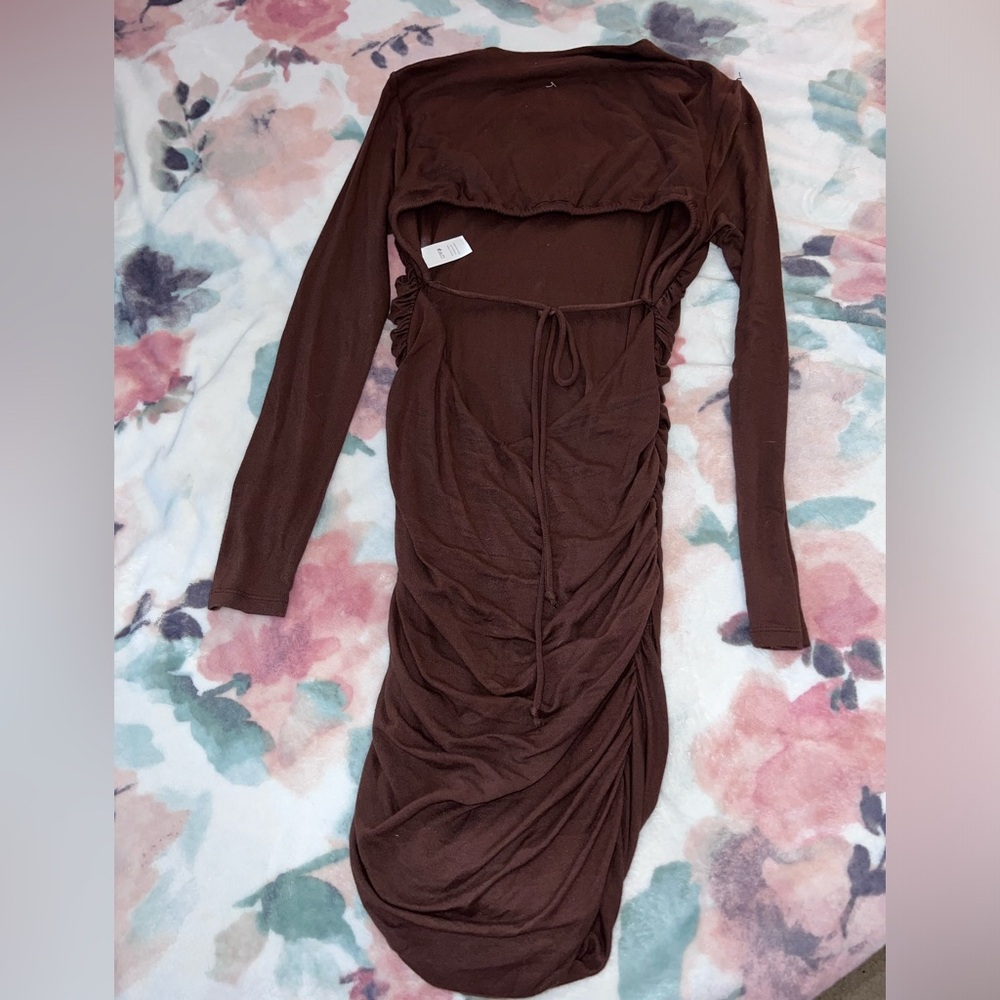 Naked Wardrobe Brown Ruching Stretchy Mini Dress - Picture 5 of 6